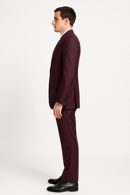 3 Piece Big Peak Lapel Burgundy Suit Vested Wide Leg Pants 1 Button Suit 100% Wool Full Cut Burgundy ~ Wine ~ Vest Maroon Suit - Image 3