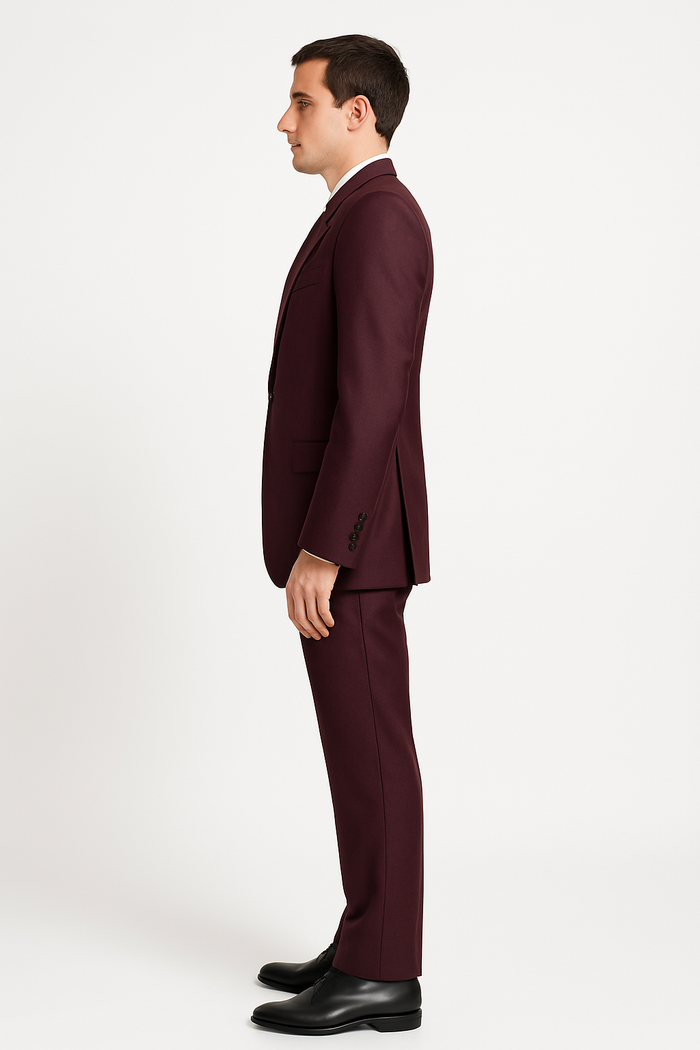 3 Piece Big Peak Lapel Burgundy Suit Vested Wide Leg Pants 1 Button Suit 100% Wool Full Cut Burgundy ~ Wine ~ Vest Maroon Suit - Image 3