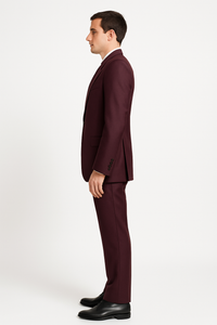 3 Piece Big Peak Lapel Burgundy Suit Vested Wide Leg Pants 1 Button Suit 100% Wool Full Cut Burgundy ~ Wine ~ Vest Maroon Suit