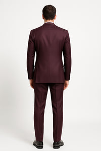 3 Piece Big Peak Lapel Burgundy Suit Vested Wide Leg Pants 1 Button Suit 100% Wool Full Cut Burgundy ~ Wine ~ Vest Maroon Suit