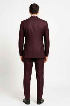 burgundy dress pants men's Custom Tailored Champagne Belt Suit with Burgundy Trousers