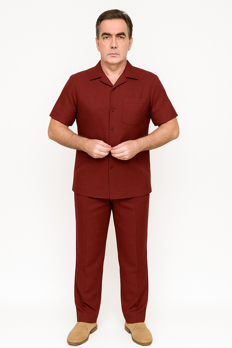 Mens Linen Walking Suit - Burgundy Summer Outfit - Mens Linen Suit