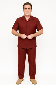 Linen Walking Suit Burgundy Men's Leisure Suit - Image 7