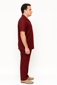 Mens Linen Walking Suit - Burgundy Summer Outfit - Mens Linen Suit