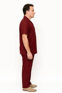 Mens Linen Walking Suit - Burgundy Summer Outfit - Mens Linen Suit