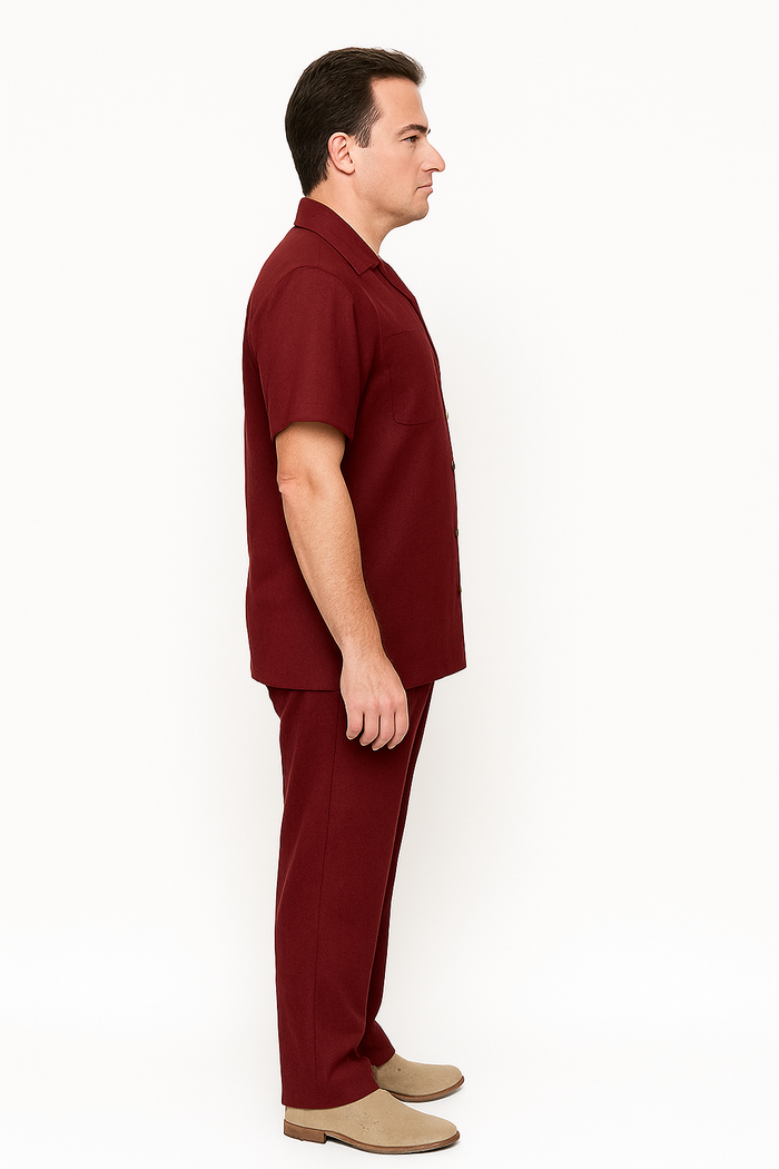 Linen Walking Suit Burgundy Men's Leisure Suit - Image 2