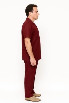 Linen Walking Suit Burgundy Men's Leisure Suit - Image 2