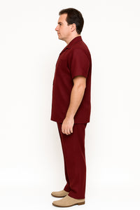 Linen Walking Suit Burgundy Men's Leisure Suit
