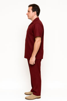 Linen Walking Suit Burgundy Men's Leisure Suit - Image 4