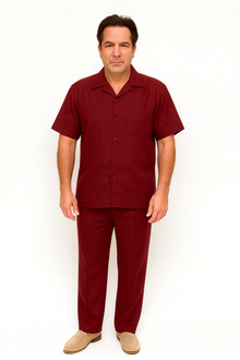Linen Walking Suit Burgundy Men's Leisure Suit