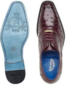 Belvedere Men's Burgundy Ostrich Shoes Hand Made Orlando