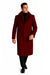 Mens Overcoat With Fur Collar - Burgundy Topcoat - Maroon Wool Fabric Long Coat