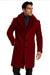 Mens Overcoat With Fur Collar - Burgundy Topcoat - Maroon Wool Fabric Long Coat