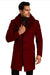 Mens Overcoat With Fur Collar - Burgundy Topcoat - Maroon Wool Fabric Long Coat