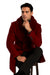 Mens Overcoat With Fur Collar - Burgundy Topcoat - Maroon Wool Fabric Long Coat
