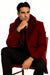 Mens Overcoat With Fur Collar - Burgundy Topcoat - Maroon Wool Fabric Long Coat