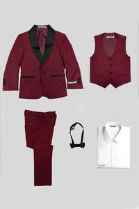 Hampton Stacy Adams Kids Burgundy Five Piece Set Tuxedo