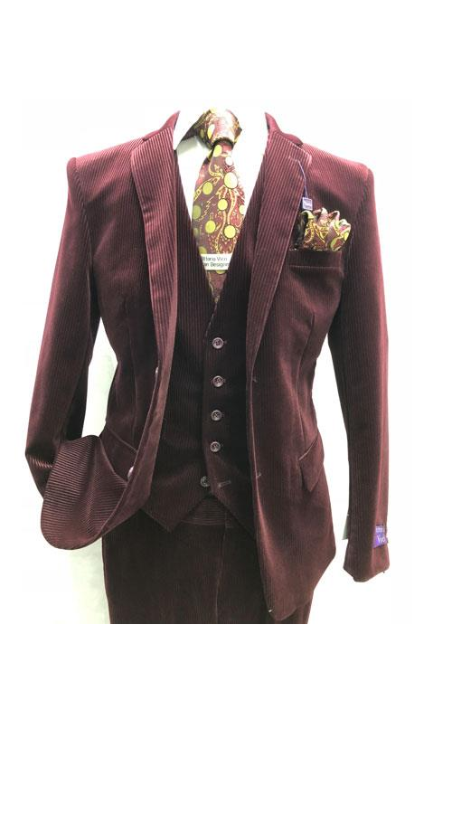 Burgundy ~ Velvet Maroon Corduroy Burgundy Suit
