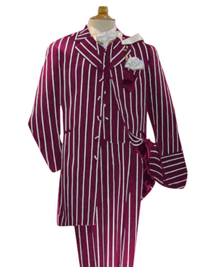 Burgundy and White Pinstripe - Gangster 1920s Pinstripe Suit - Mens Fashion Suit