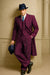 Mens Burgundy Pinstripe Suit – Classic Long Coat Style with White Stripes