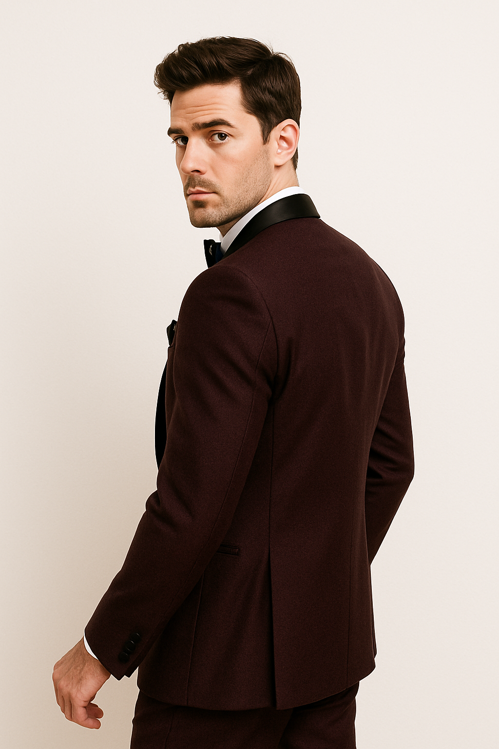 Mens One Button Shawl Lapel Suit Burgundy