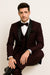 Mens One Button Shawl Lapel Suit Burgundy
