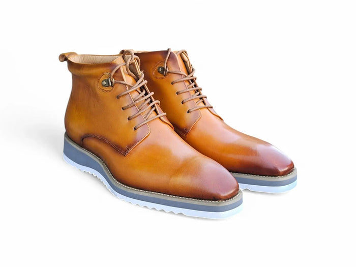 Carrucci Burnished Calfskin Lace-Up Boots - Rich Leather Elegance