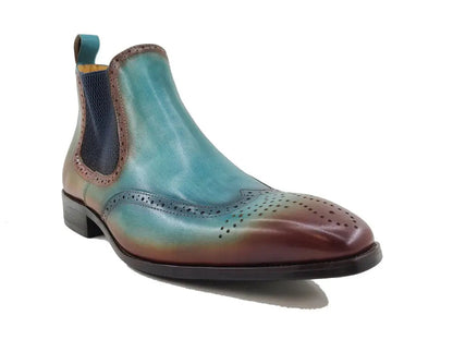 Carrucci Burnished Calfskin Wingtip Boot - Luxury Brown Leather