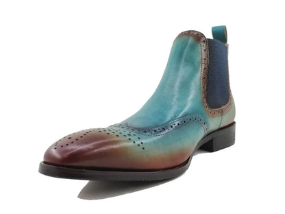 Carrucci Burnished Calfskin Wingtip Boot - Luxury Brown Leather