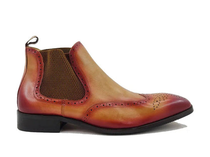 Carrucci Burnished Calfskin Wingtip Boot - Luxury Brown Leather