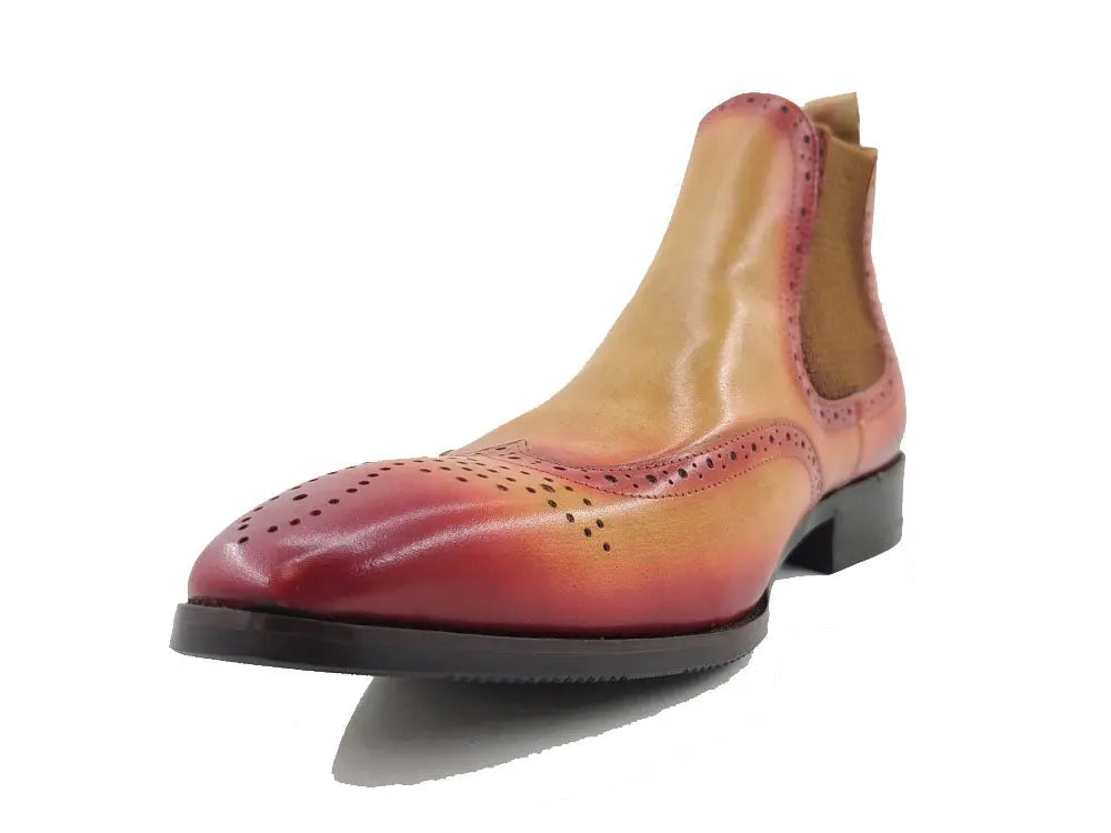 Carrucci Burnished Calfskin Wingtip Boot - Luxury Brown Leather