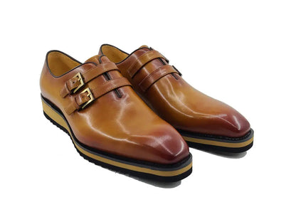 Carrucci Burnished Leather Double Monk Strap Whole Cut Shoe