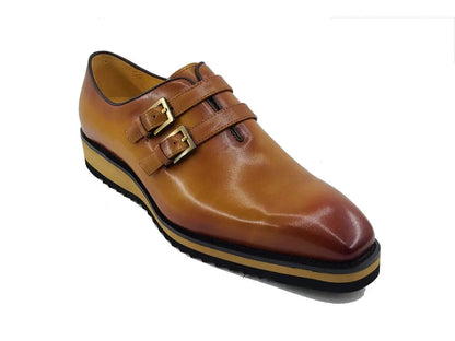 Carrucci Burnished Leather Double Monk Strap Whole Cut Shoe