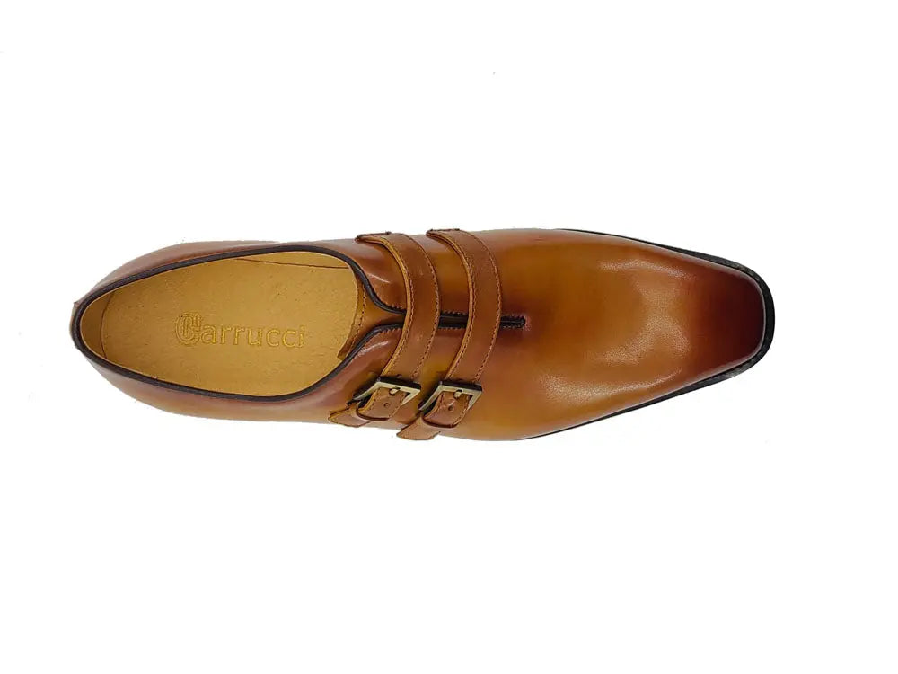 Carrucci Burnished Leather Double Monk Strap Whole Cut Shoe