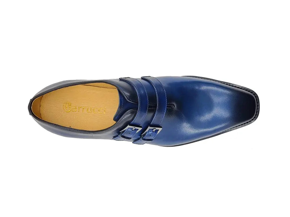Carrucci Burnished Leather Double Monk Strap Whole Cut Shoe
