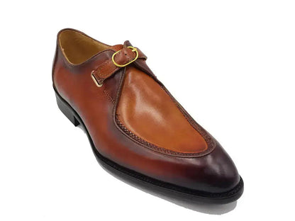 Carrucci Burnished Leather Moc Toe Single Monk Loafer