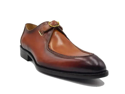 Carrucci Burnished Leather Moc Toe Single Monk Loafer