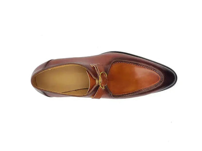 Carrucci Burnished Leather Moc Toe Single Monk Loafer