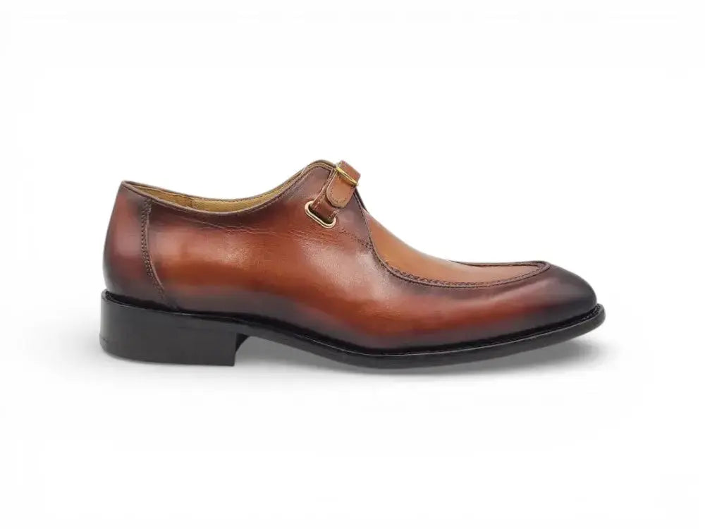 Carrucci Burnished Leather Moc Toe Single Monk Loafer