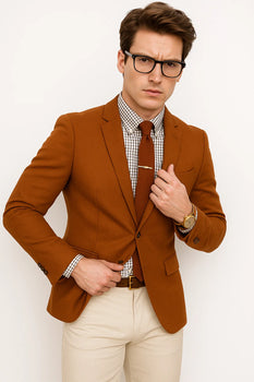  Burnt orange Men's 2 Buttons Blazer