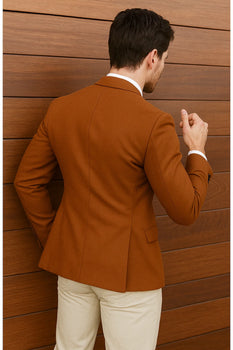  Burnt orange Men's 2 Buttons Blazer