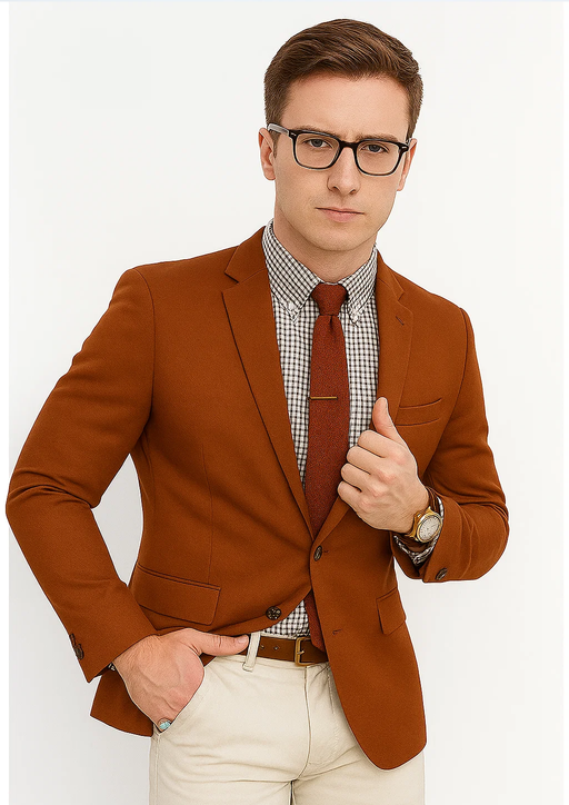 Cognac ~ Rust ~ Copper Color Burnt orange Men's 2 Buttons Blazer ~ Sport Coat Jacket