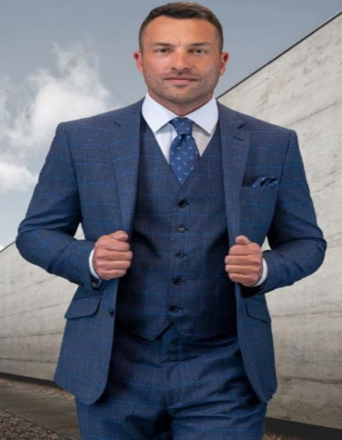 Business Suit - Patterned Suit - 1920s Old School Vintage Suits - Blue Suit