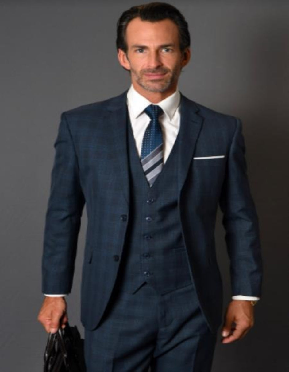 Business Suit - Patterned Suit - 1920s Old School Vintage Suits - Charcoal Grey Window Pane Suit