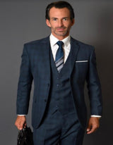 Business Suit - Patterned Suit - 1920s Old School Vintage Suits - Charcoal Grey Window Pane Suit