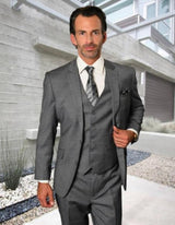 Business Suits - Patterned Suit - 1920s Old School Vintage Suit - Charcoal Grey Window Pane Suit