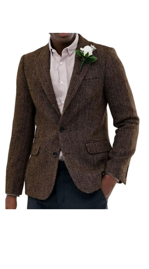 Mens Blazer Tweed Blazer Herringbone Blazer - Z-Dark Brown