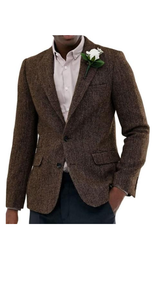Mens Blazer Tweed Blazer Herringbone Blazer - Z-Dark Brown