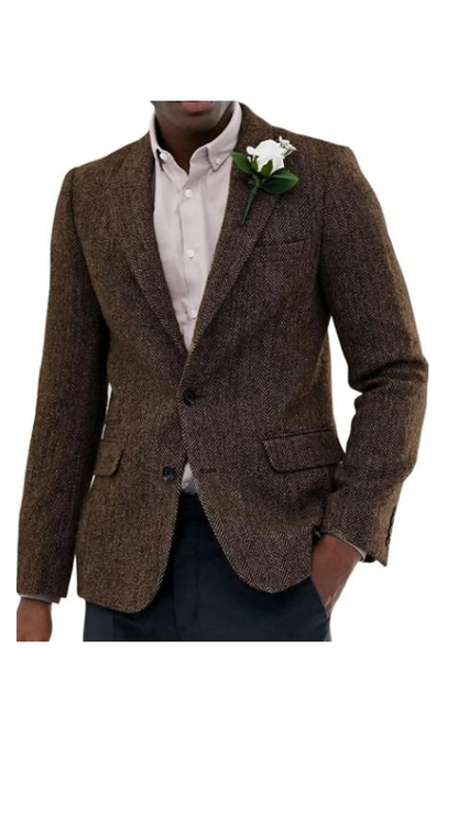 Mens Blazer Tweed Blazer Herringbone Blazer - Z-Dark Brown