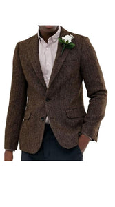 Mens Blazer Tweed Blazer Herringbone Blazer - Z-Dark Brown